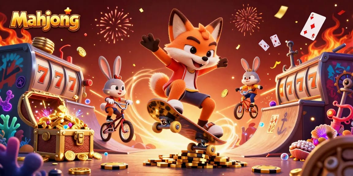 Experience the excitement of mahjong with vibrant characters and dynamic casino elements in a thrilling 3D illustration.