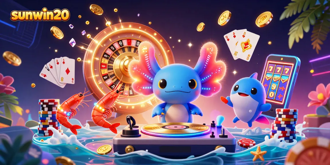 Engage with sunwin20's vibrant casino experience featuring an axolotl DJ and animated sea creatures.