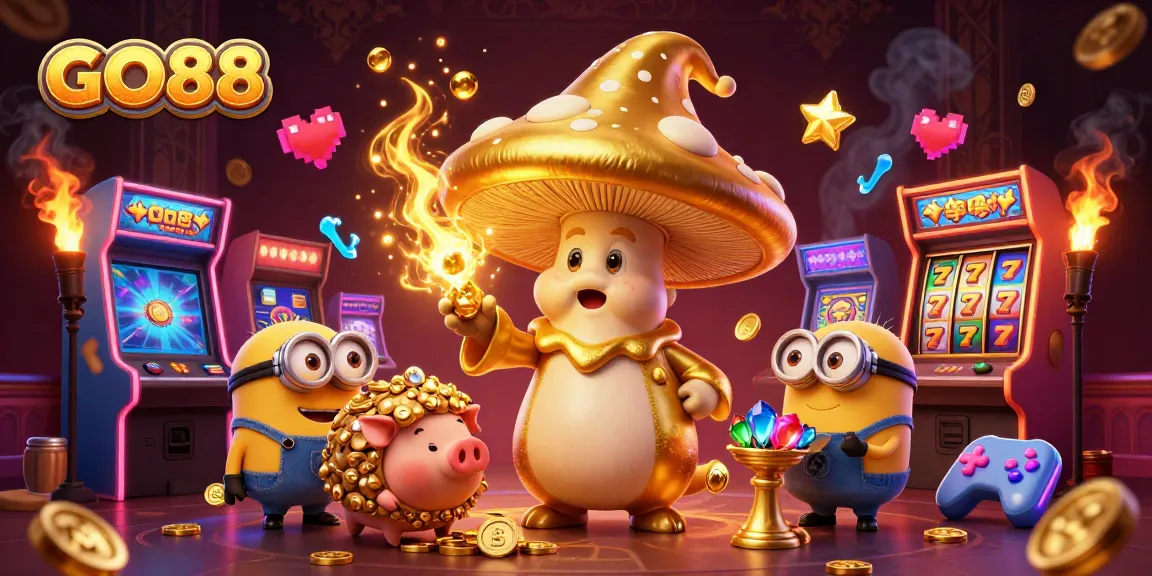 Experience the thrilling adventures at GO88, showcasing vibrant slot reels, jackpots, and treasure hunting in a dynamic casino setting.